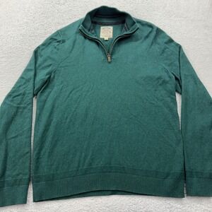 Fat Face Mens Quarter Zip Sweater Green Cotton Wool Blend Mock Neck Large L REG